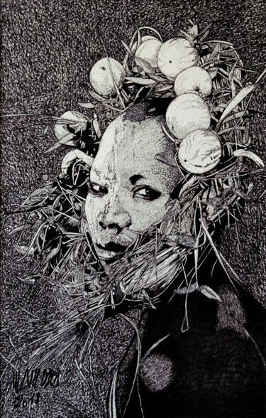 Drawing titled "Femme aux Calebasse…" by Jean-Marie Amoros, Original Artwork, Ink