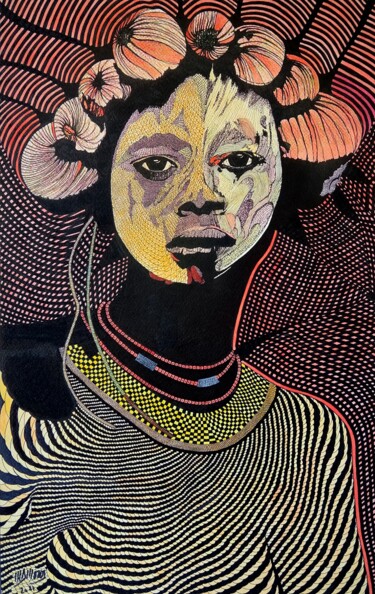 Dessin intitulée "Femme aux Calebasse…" par Jean-Marie Amoros, Œuvre d'art originale, Encre