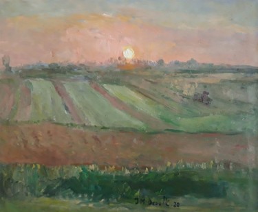 Peinture intitulée "Soleil sur les cham…" par Jean-Marie Brault, Œuvre d'art originale, Huile