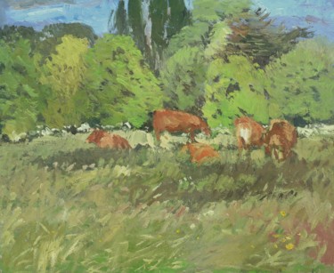 Peinture intitulée "Les vaches dans un…" par Jean-Marie Brault, Œuvre d'art originale, Huile