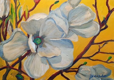 Ζωγραφική με τίτλο "Fleurs de magnolia" από Jean-Marie Cluchier, Αυθεντικά έργα τέχνης, Ακρυλικό