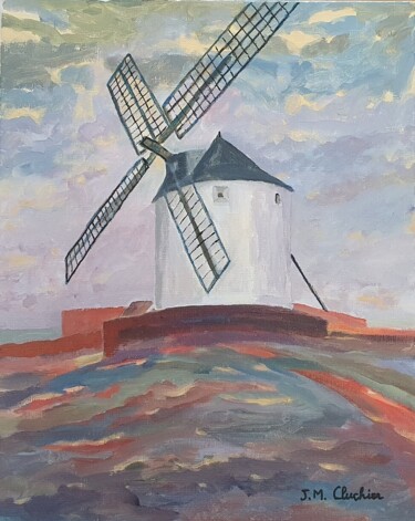 Malerei mit dem Titel "Moulin de Consuegra" von Jean-Marie Cluchier, Original-Kunstwerk, Acryl