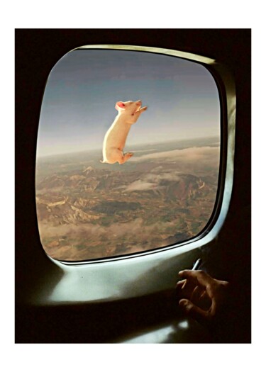 Digital Arts titled "Stratospheric Pig" by Jean-Marie Gitard (Mr STRANGE), Original Artwork, Digital Collage
