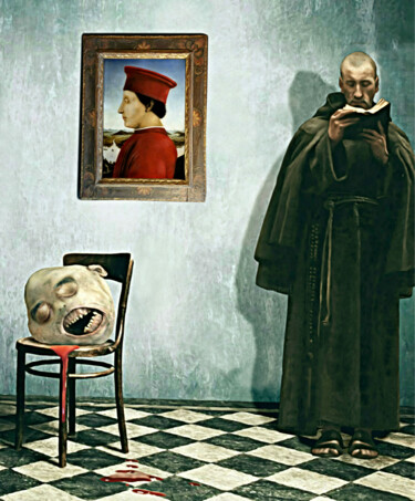 Malerei mit dem Titel "Inquisition" von Jean-Marie Gitard (Mr STRANGE), Original-Kunstwerk, Öl