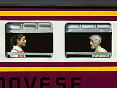 Digitale Kunst mit dem Titel "TRAIN 876530" von Jean-Marie Gitard (Mr STRANGE), Original-Kunstwerk, Fotomontage Auf Keilrahm…