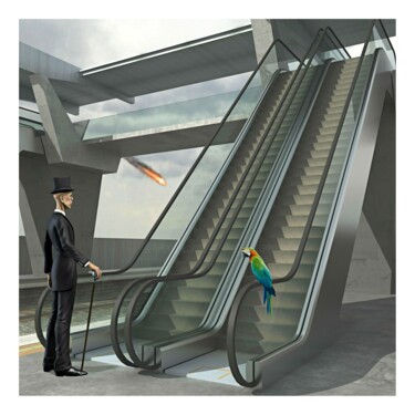 Digitale Kunst mit dem Titel "Escalators" von Jean-Marie Gitard (Mr STRANGE), Original-Kunstwerk, Digitale Collage