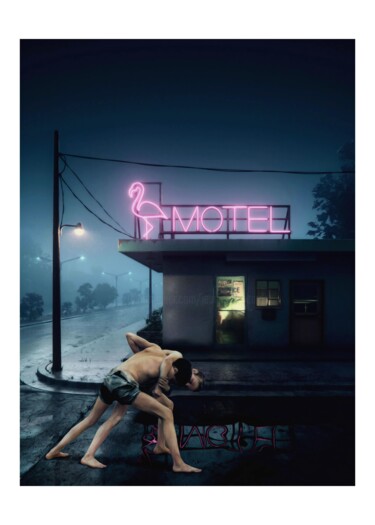 Artes digitais intitulada "The Flamongo Motel" por Jean-Marie Gitard (Mr STRANGE), Obras de arte originais, colagem digital