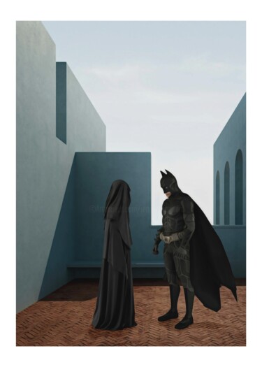 Digitale Kunst getiteld "Fatima and Batman" door Jean-Marie Gitard (Mr STRANGE), Origineel Kunstwerk, Digitale collage