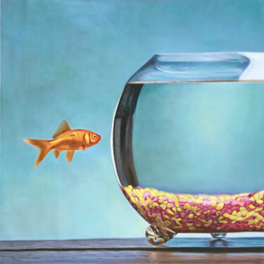 Pittura intitolato "The Goldfish origin…" da Jean-Marie Gitard (Mr STRANGE), Opera d'arte originale, Olio