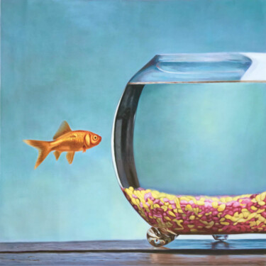 Malerei mit dem Titel "The Goldfish origin…" von Jean-Marie Gitard (Mr STRANGE), Original-Kunstwerk, Öl