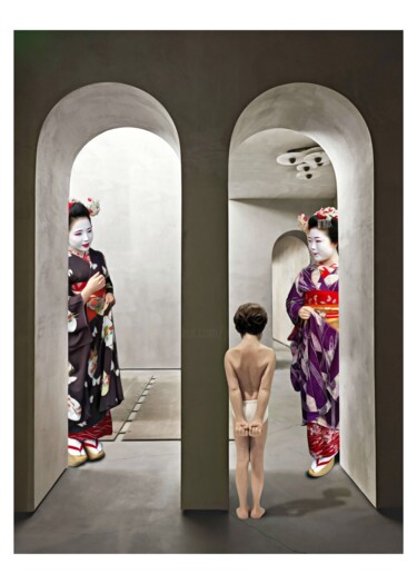 Digitale Kunst getiteld "Geishas school" door Jean-Marie Gitard (Mr STRANGE), Origineel Kunstwerk, Digitale collage