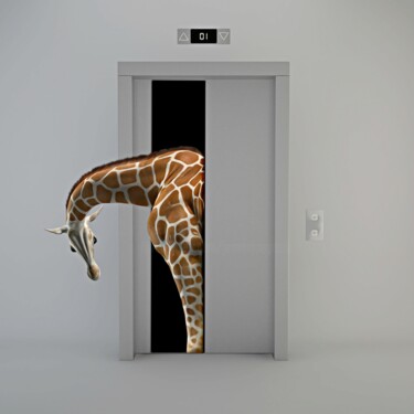 Arts numériques intitulée "Une Girafe dans l'A…" par Jean-Marie Gitard (Mr STRANGE), Œuvre d'art originale, Photo montage