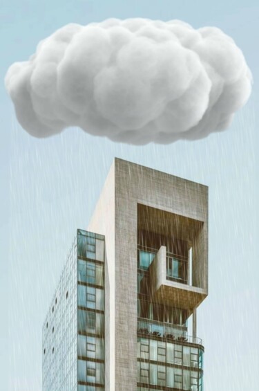 Digitale Kunst getiteld "Tower, Cloud and Ra…" door Jean-Marie Gitard (Mr STRANGE), Origineel Kunstwerk, Foto Montage Gemont…