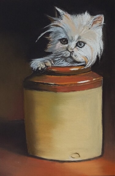 Schilderij getiteld "Chaton" door Jean-Marie Nicol, Origineel Kunstwerk, Pastel