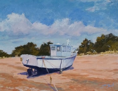 Painting titled "Bateau au repos à T…" by Jean-Marie Nicol, Original Artwork, Oil