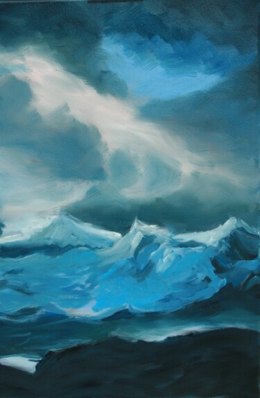 Painting titled "vagues sous un ciel…" by Jean-Marie Nicol, Original Artwork, Oil