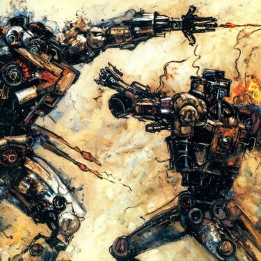 Digitale Kunst mit dem Titel "Battle of robot" von Jean-Marie Palacios, Original-Kunstwerk, Fotomontage