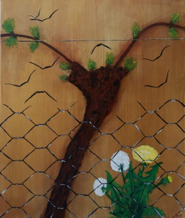 Painting titled "L'arbre de Vie gril…" by Jean-Marie Reynaud (jmry), Original Artwork, Oil Mounted on Wood Stretcher frame
