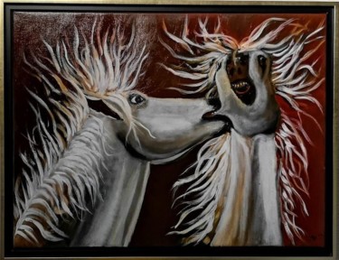 Painting titled "L'amour Vache 2015" by Jean-Marie Reynaud (jmry), Original Artwork, Oil Mounted on Wood Stretcher frame
