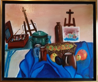 Painting titled "Mon atelier" by Jean-Marie Reynaud (jmry), Original Artwork, Oil Mounted on Wood Stretcher frame