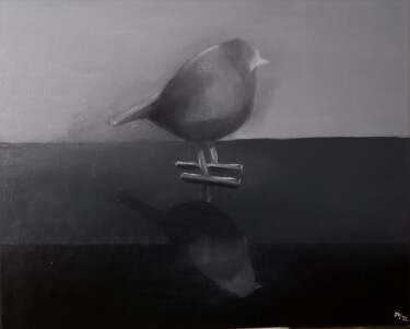 Painting titled "Le petit oiseau..." by Jean-Marie Reynaud (jmry), Original Artwork, Oil Mounted on Wood Stretcher frame