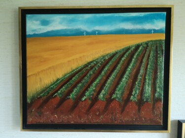 Painting titled "Champ de Beauce" by Jean-Marie Reynaud (jmry), Original Artwork, Oil Mounted on Wood Stretcher frame