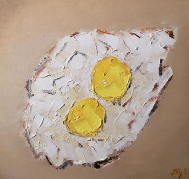 Painting titled "Oeufs au plat" by Jean-Marie Reynaud (jmry), Original Artwork, Oil Mounted on Wood Stretcher frame