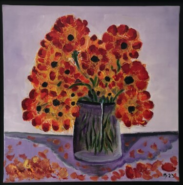 Painting titled "Le vase ébréché 1" by Jean-Marie Reynaud (jmry), Original Artwork, Oil Mounted on Wood Stretcher frame