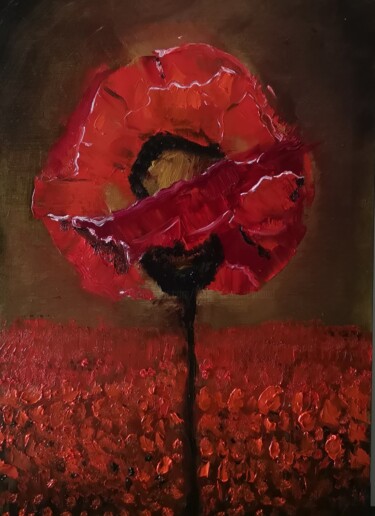 Painting titled "Le coquelicot" by Jean-Marie Reynaud (jmry), Original Artwork, Oil Mounted on Wood Stretcher frame