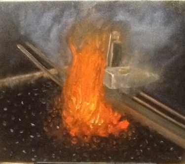 Peinture intitulée "Feu de forge" par Jean-Marie Reynaud (jmry), Œuvre d'art originale
