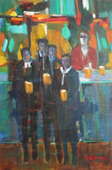 Painting titled "Les Bières" by Jean-Maxime Relange, Original Artwork, Oil Mounted on Wood Stretcher frame