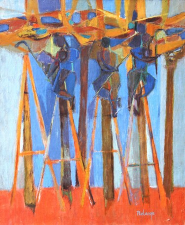 Peinture intitulée "Les élagueurs" par Jean-Maxime Relange, Œuvre d'art originale, Huile Monté sur Châssis en bois
