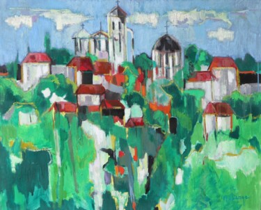 Painting titled "Vézelay" by Jean-Maxime Relange, Original Artwork, Oil Mounted on Wood Stretcher frame
