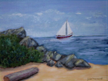 Painting titled "Sailing by the Rock…" by Jean Maynard, Original Artwork, Oil