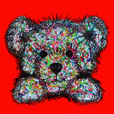 Painting titled "Teddy Bear" by Jean Michel Chapoulie (jmchaps), Original Artwork, Acrylic Mounted on Wood Stretcher frame