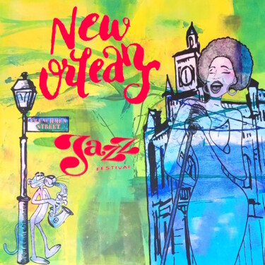 Painting titled "NewOrleans Jazz" by Jean Michel Chapoulie (jmchaps), Original Artwork, Acrylic Mounted on Wood Stretcher fr…
