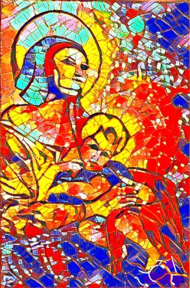 Artes digitais intitulada "vierge et l'enfant" por Jean Gaborieau, Obras de arte originais