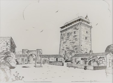 Drawing titled "chateau de bazoges…" by Jean Gaborieau, Original Artwork