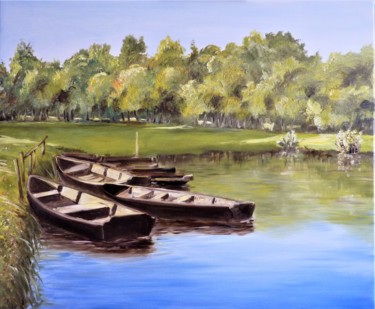Peinture intitulée "lac de grand lieu" par Jean Gaborieau, Œuvre d'art originale
