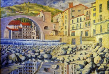 Peinture intitulée "le pont" par Jean Gaborieau, Œuvre d'art originale