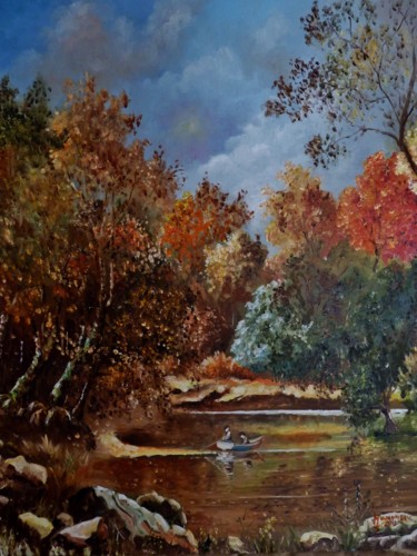 Painting titled "la peche à la ligne" by Jean Gaborieau, Original Artwork