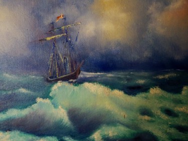 Painting titled "la mer se déchaine" by Jean Gaborieau, Original Artwork