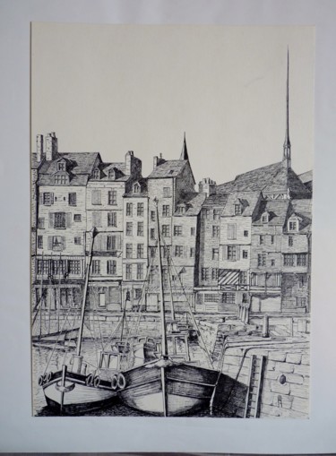 Drawing titled "honfleur" by Jean Gaborieau, Original Artwork