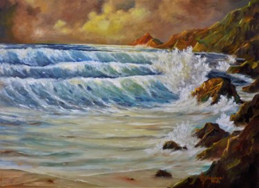 Peinture intitulée "les vagues" par Jean Gaborieau, Œuvre d'art originale