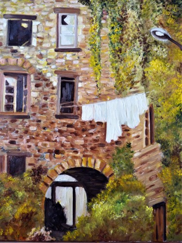 Painting titled "village résistant" by Jean Gaborieau, Original Artwork