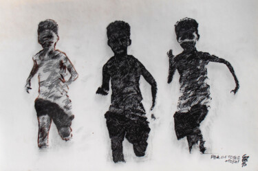 Desenho intitulada "Étude Enfants qui c…" por Jean-Michel Goletto, Obras de arte originais, Tinta