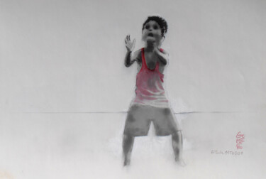 Dessin intitulée "Etude enfant lavis…" par Jean-Michel Goletto, Œuvre d'art originale, Encre