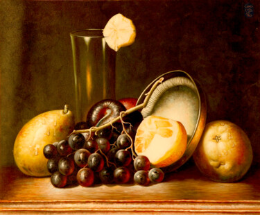 Картина под названием "GOLETTO : Fruits à…" - Jean-Michel Goletto, Подлинное произведение искусства, Масло