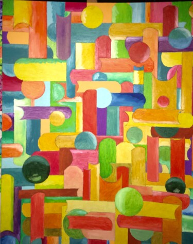 Painting titled "Tuiles" by Jean-Michel Gosse, Original Artwork, Acrylic Mounted on artwork_cat.