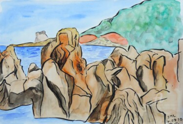 Dessin intitulée "CORSICA LA PLAGE DE…" par Jean-Michel Liewig, Œuvre d'art originale, Autre